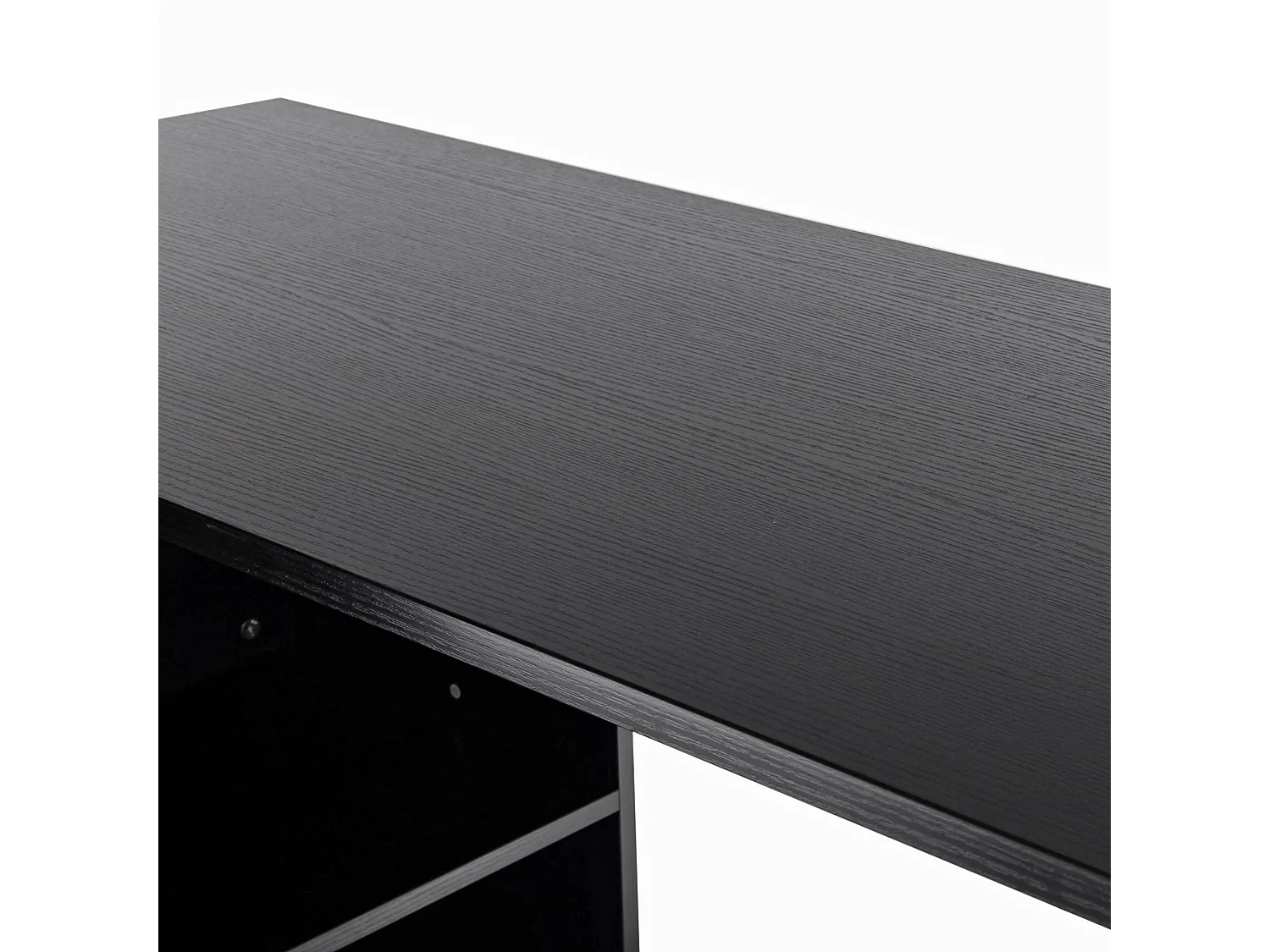 Scrivania angolare forma a l per pc con 2 cassetti e ripiani aperti