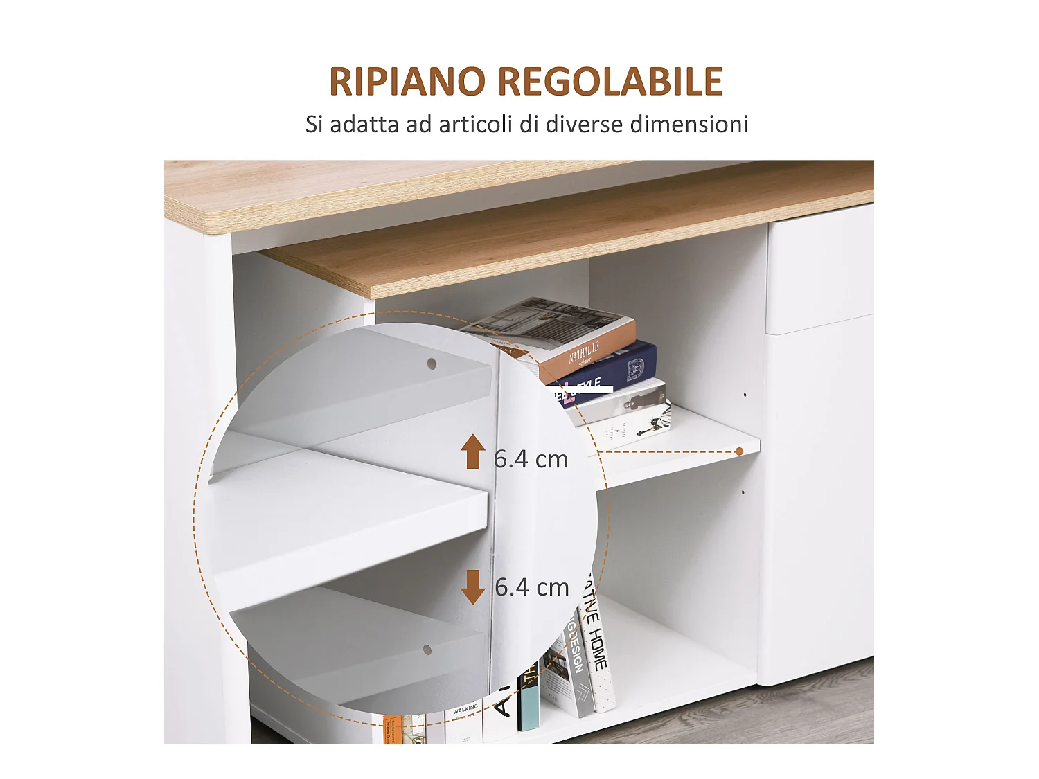 Scrivania angolare con piano estraibile e libreria color legno bianco