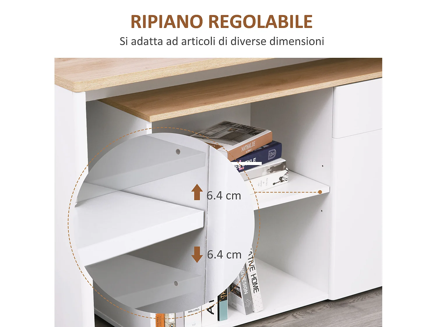Scrivania angolare con piano estraibile e libreria color legno bianco