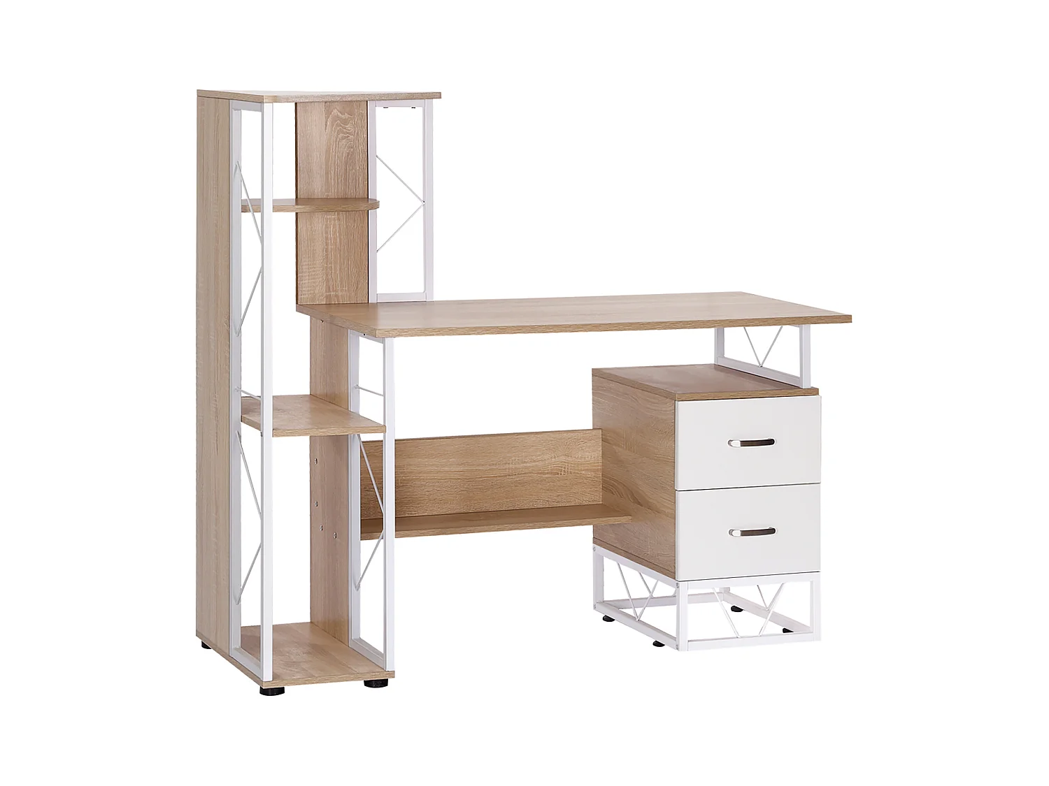 Scrivania moderna con scaffale in mdf e metallo colore rovere