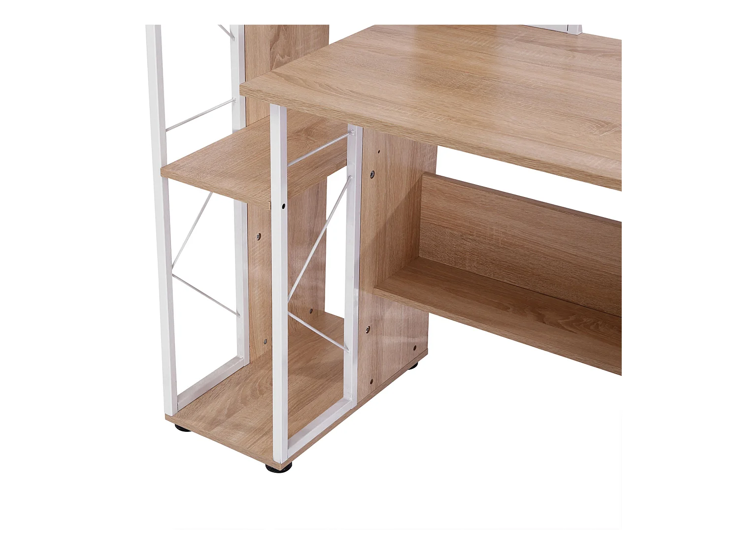 Scrivania moderna con scaffale in mdf e metallo colore rovere