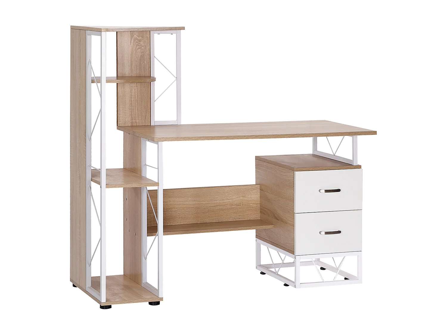 Scrivania moderna con scaffale in mdf e metallo colore rovere