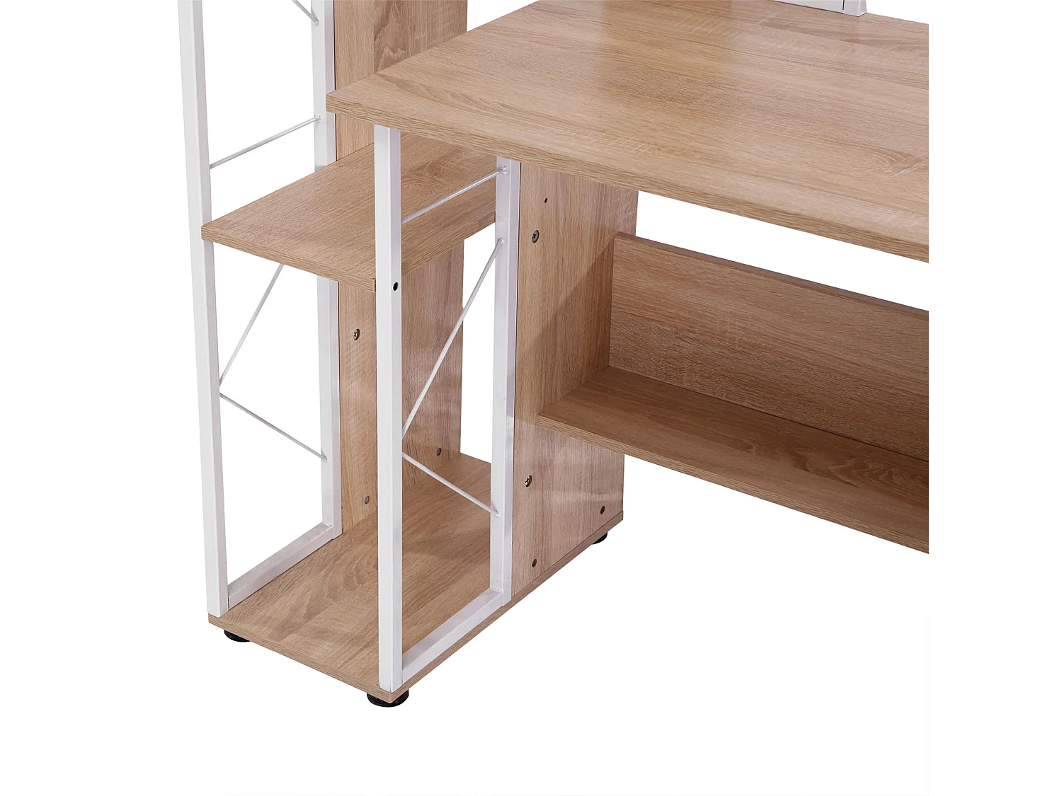 Scrivania moderna con scaffale in mdf e metallo colore rovere