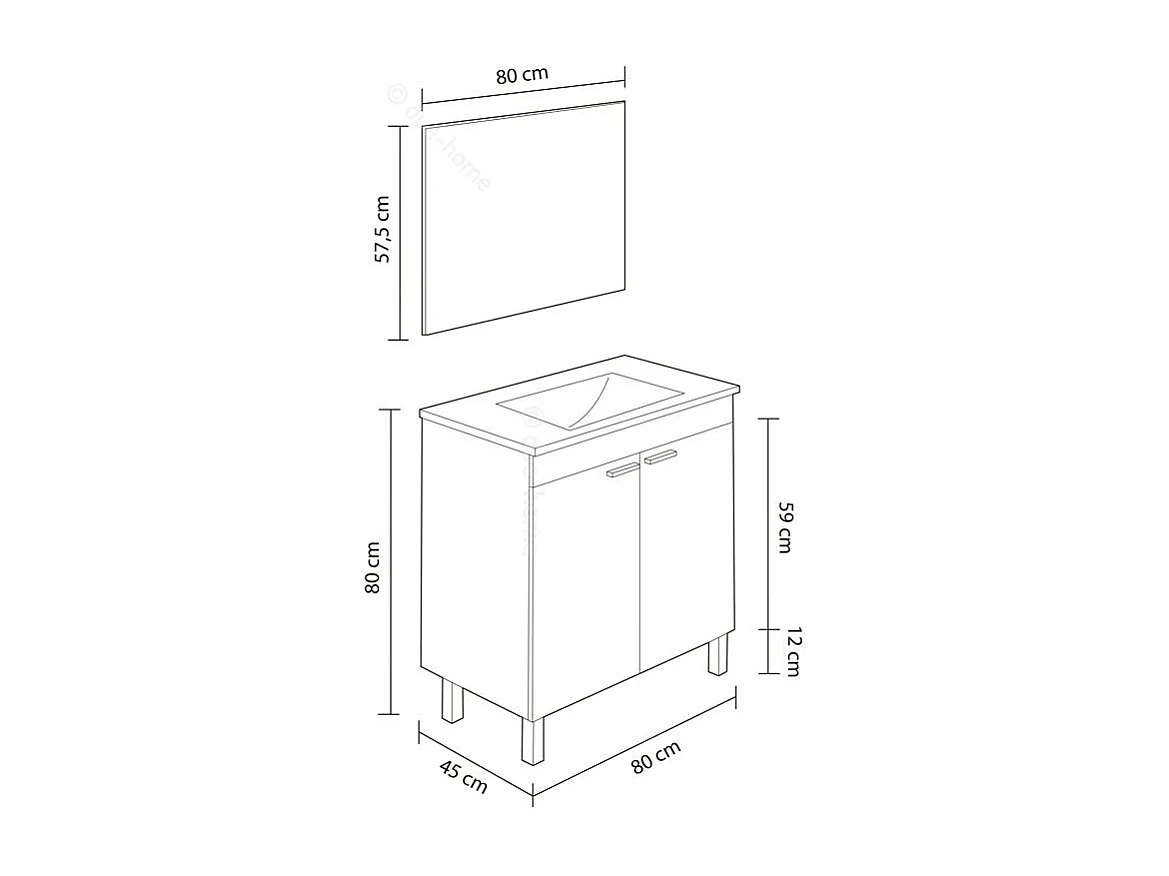 Mueble LC1-80 de baño - 2 Puertas + Espejo