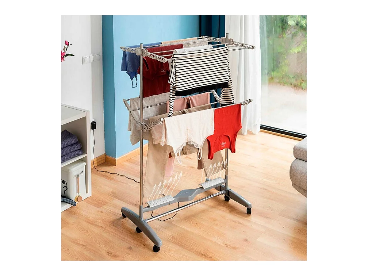 Tendedero eléctrico Dryllon InnovaGoods con flujo de aire 24W 12 barras plegable inox
