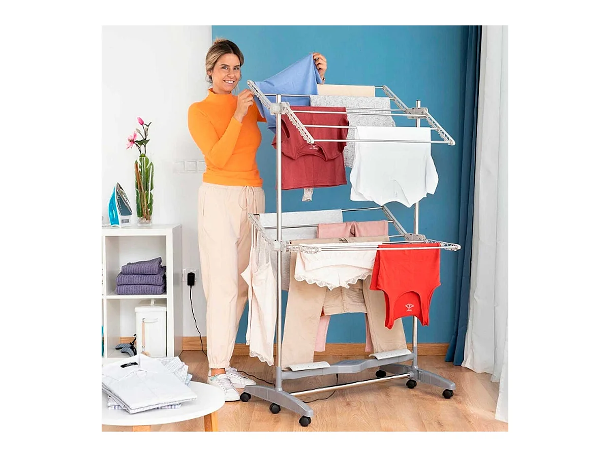 Tendedero eléctrico Dryllon InnovaGoods con flujo de aire 24W 12 barras plegable inox