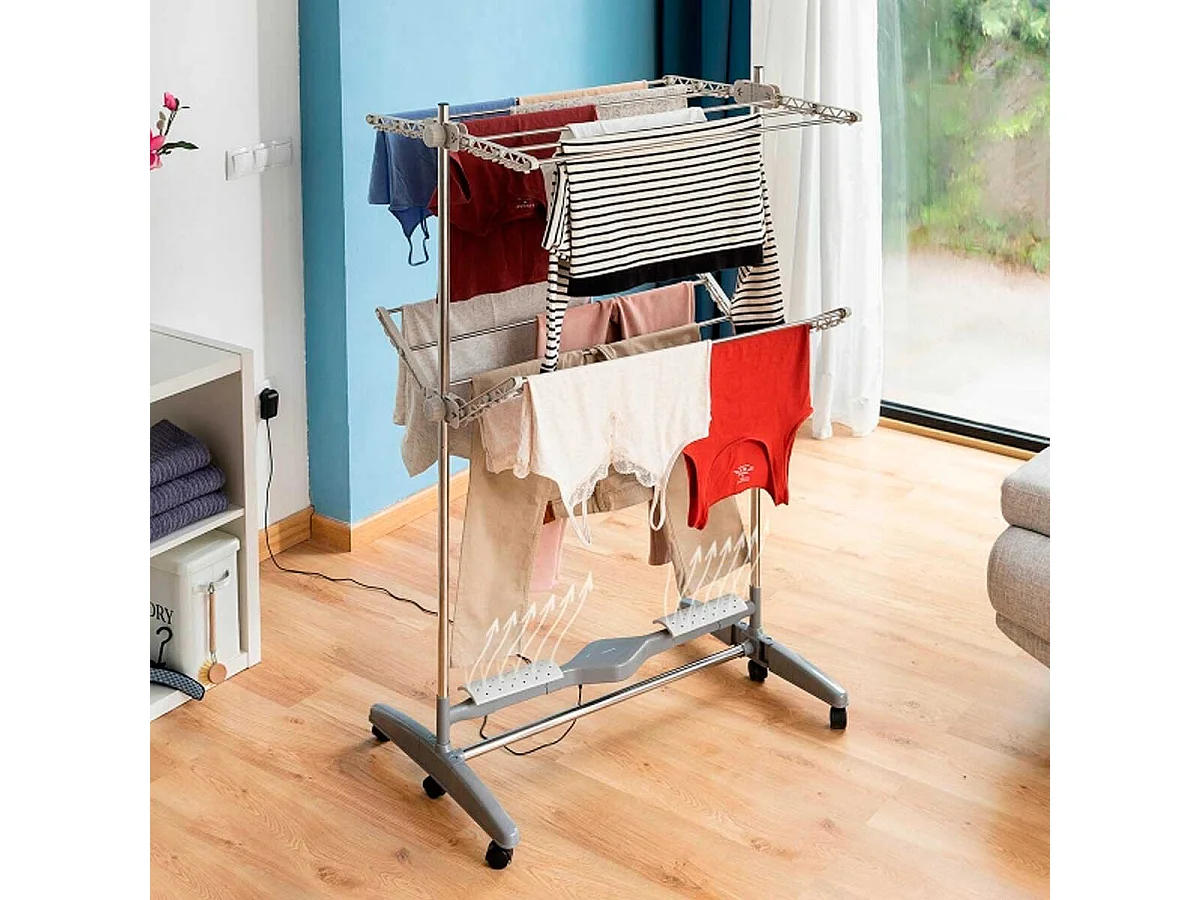 Tendedero eléctrico Dryllon InnovaGoods con flujo de aire 24W 12 barras plegable inox
