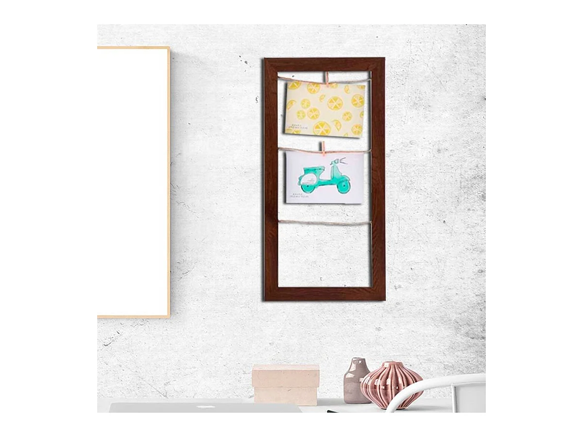 Marco de fotos colgante 3 cuerdas marrón 48x23x2 cm