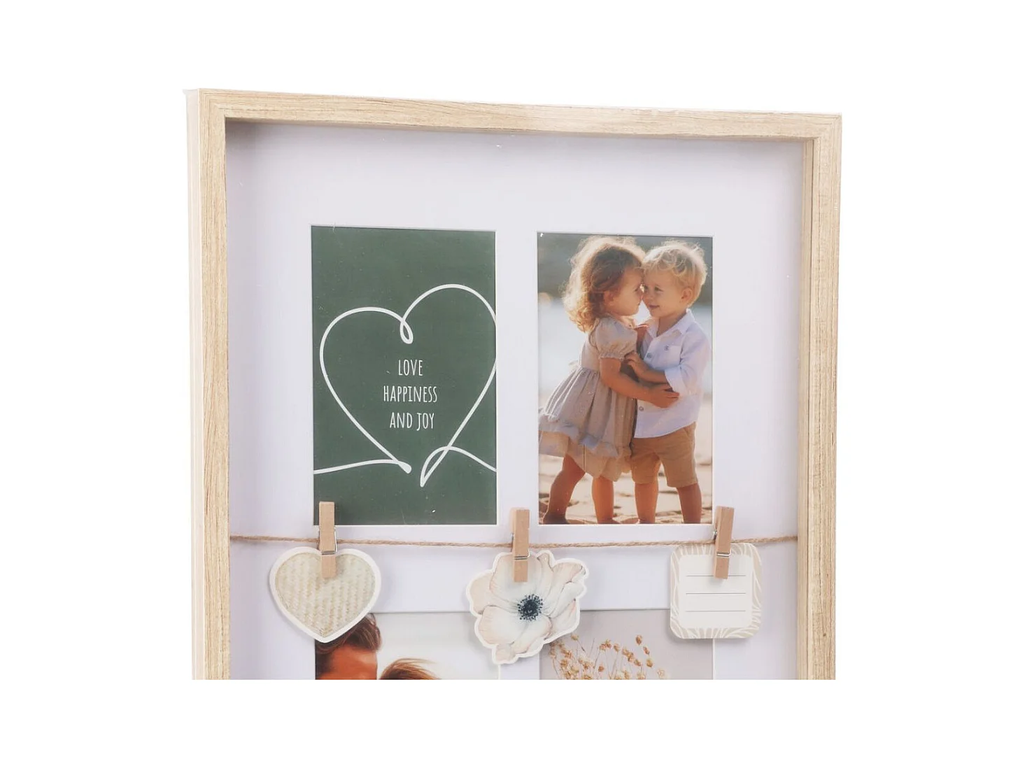 Portafotos con clips para decoración natural/blanco 43,5x31,3x2,7 cm