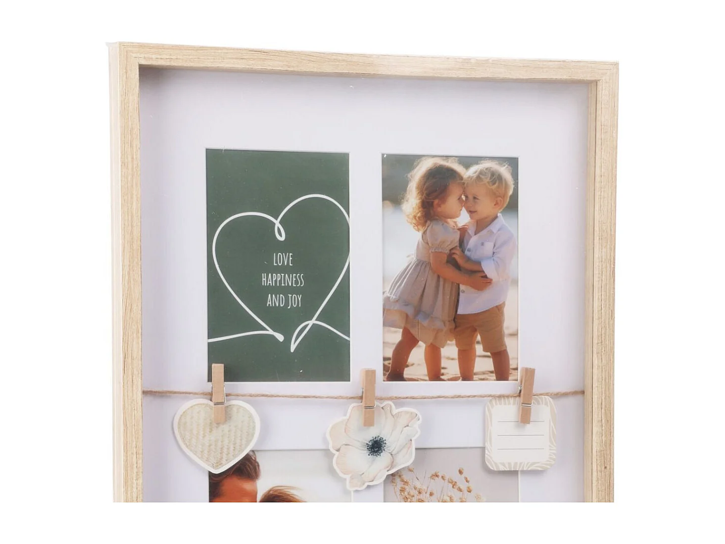 Portafotos con clips para decoración natural/blanco 43,5x31,3x2,7 cm