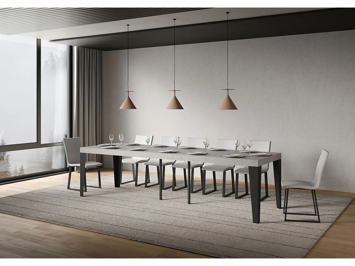Udtrækkeligt konsolbord 90x40/300 cm Flame Premium cashmere