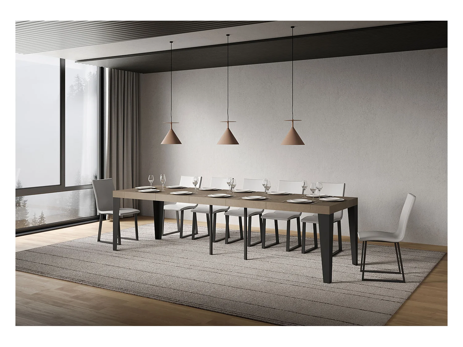 Console extensible 90x40/300 cm Flame Premium gris tourterelle