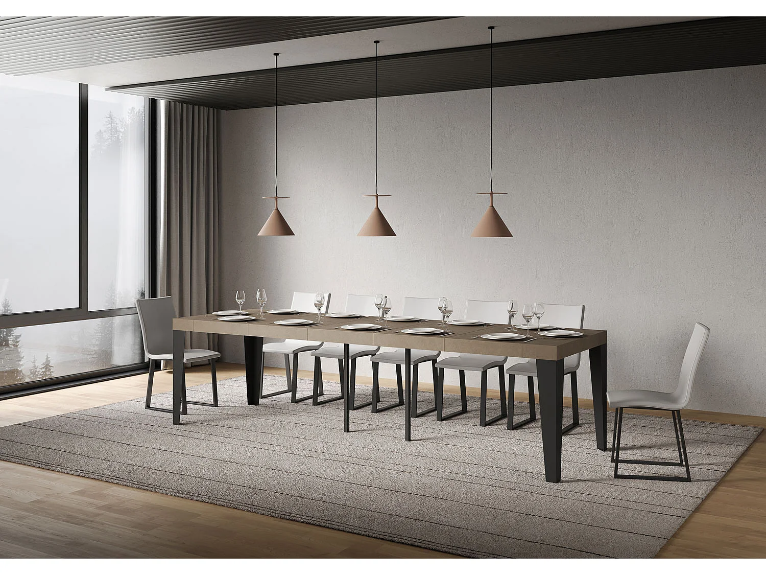 Ausziehbarer Konsolentisch 90x40/300 cm Flame Premium taubengrau