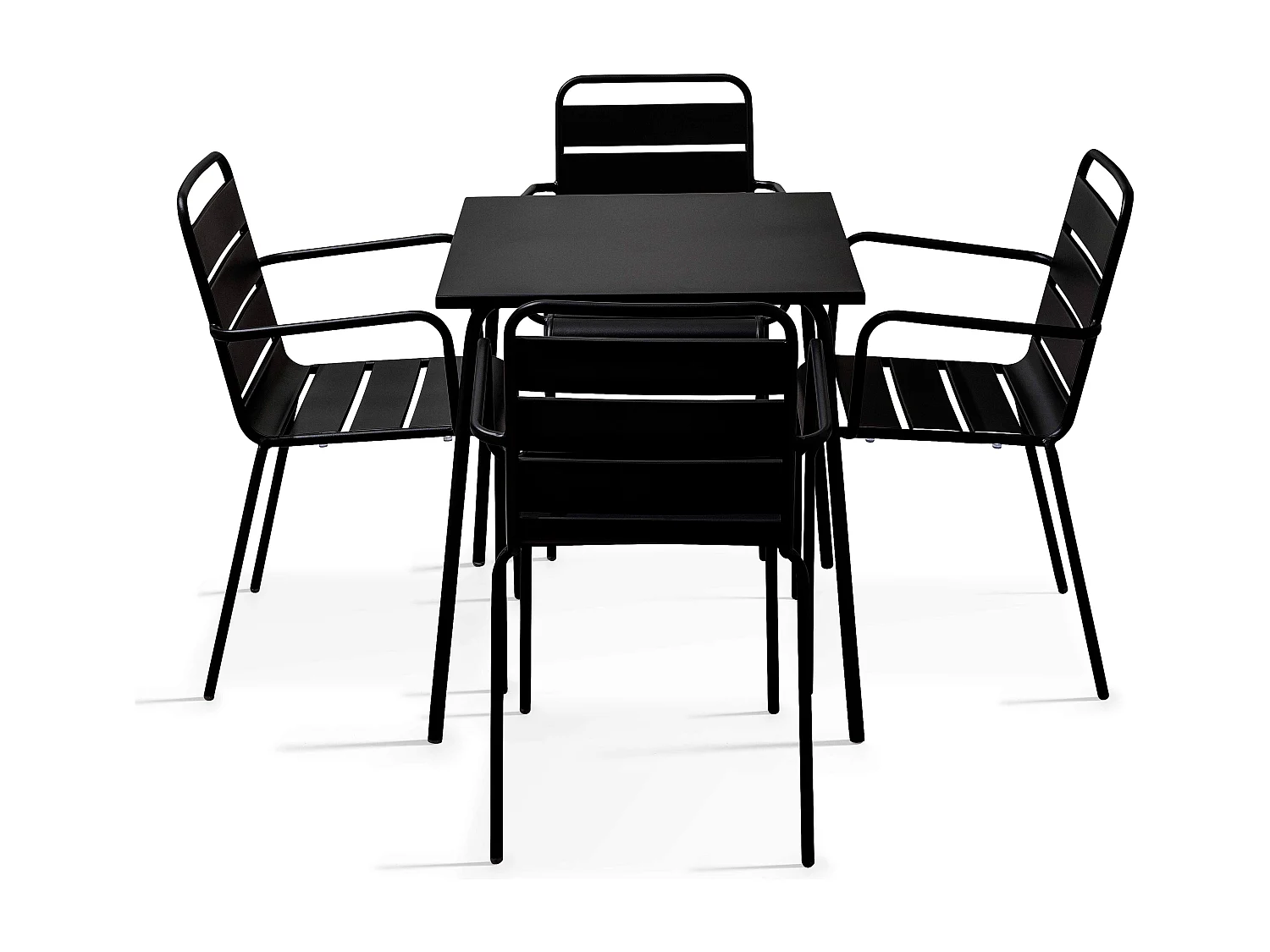 Ensemble table de jardin carrée et 4 fauteuils acier Noir - Palavas