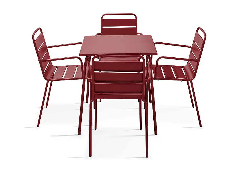 Ensemble table de jardin carrée et 4 fauteuils acier Pourpre - Palavas
