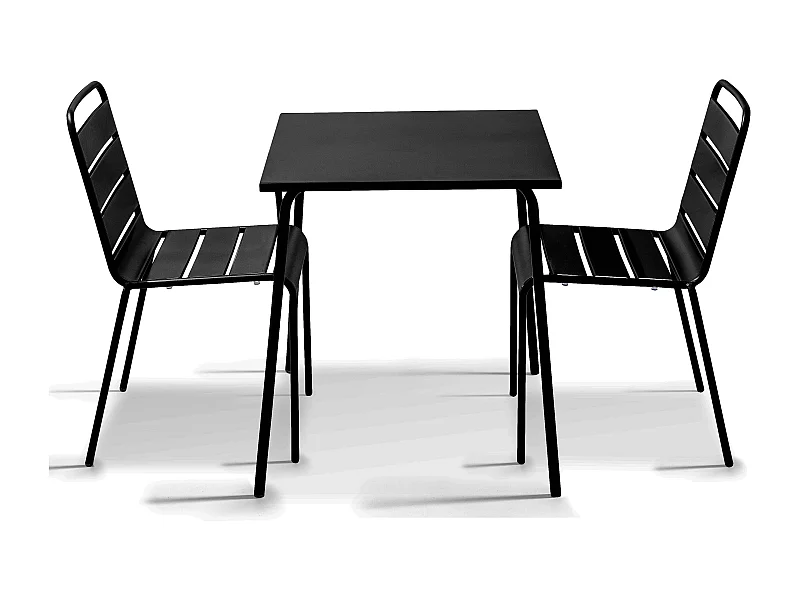 Ensemble table de jardin carrée et 2 chaises Noir - Palavas