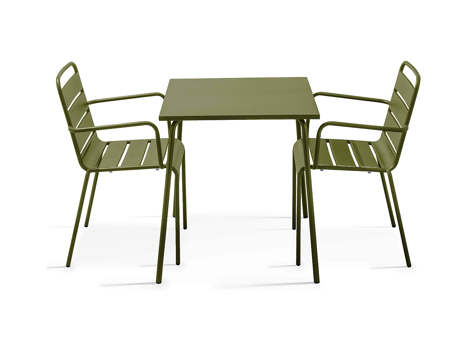 Ensemble table de jardin carrée et 2 fauteuils acier Vert Kaki - Palavas
