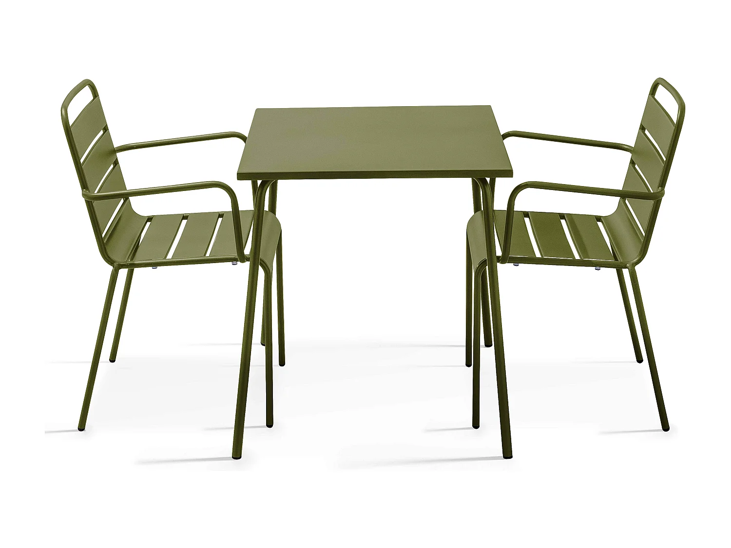 Ensemble table de jardin carrée et 2 fauteuils acier Vert Kaki - Palavas