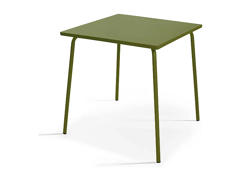 Set van een vierkante tuin tafel en 4 Kaki Groen stalen fauteuils