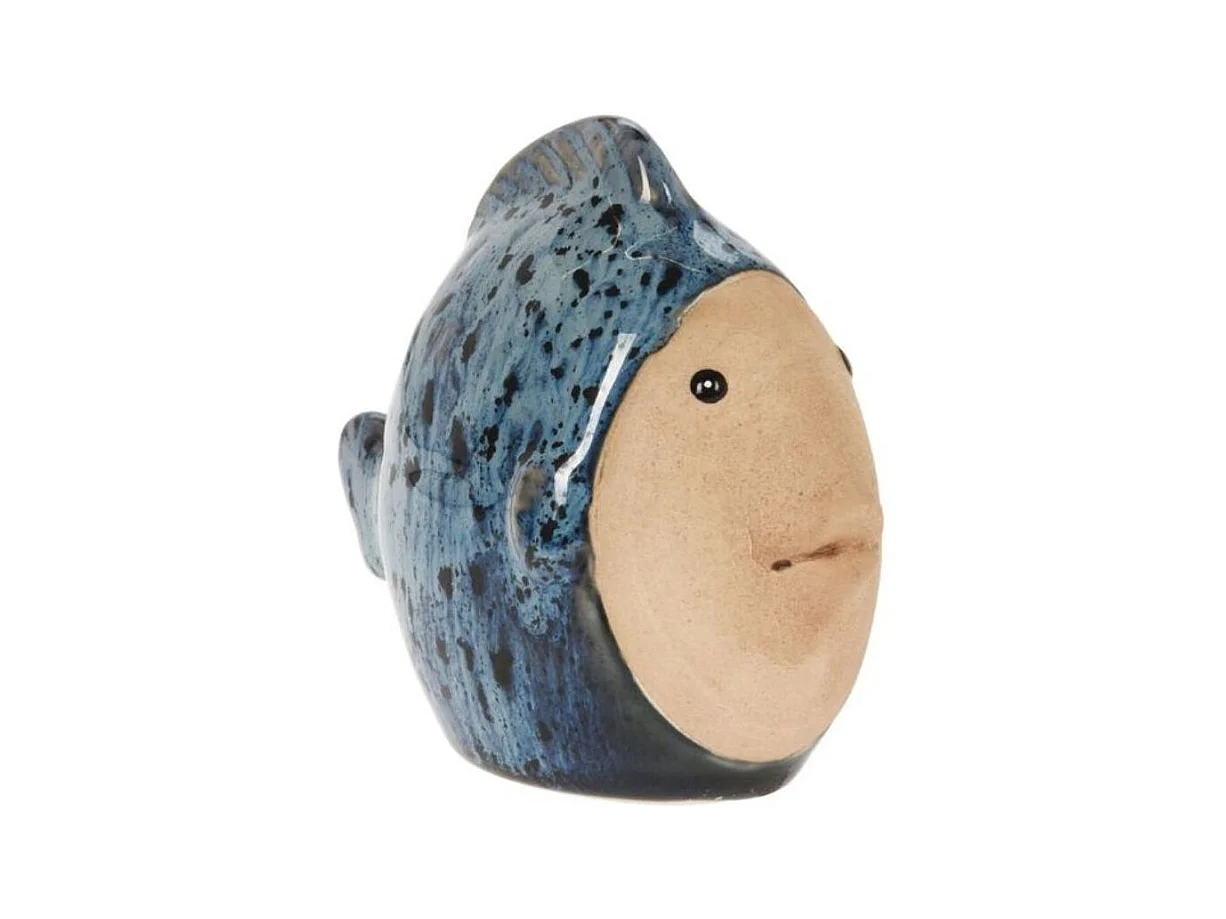 Figura decorativa diseño pez porcelana azul 9x11x6 cm