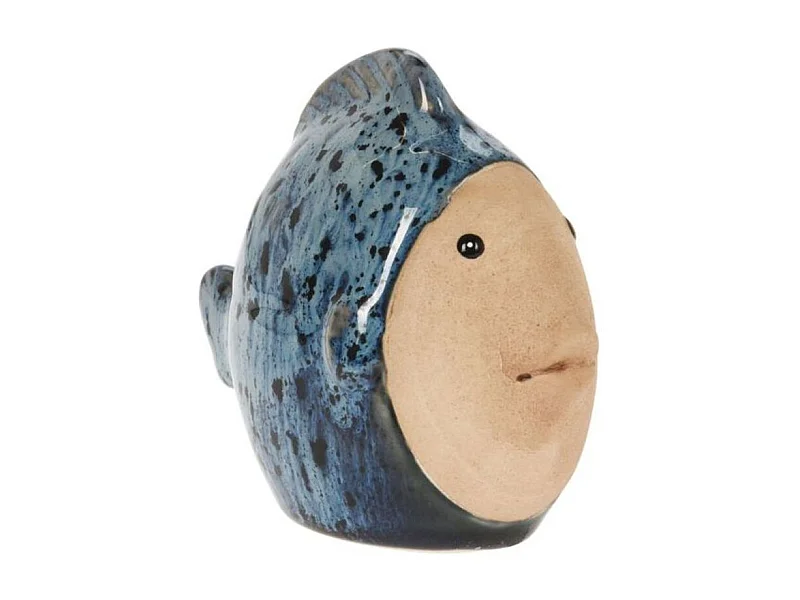 Figura decorativa diseño pez porcelana azul 9x11x6 cm