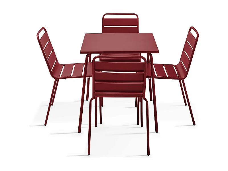 Ensemble table de jardin et 4 chaises en métal Pourpre - Palavas