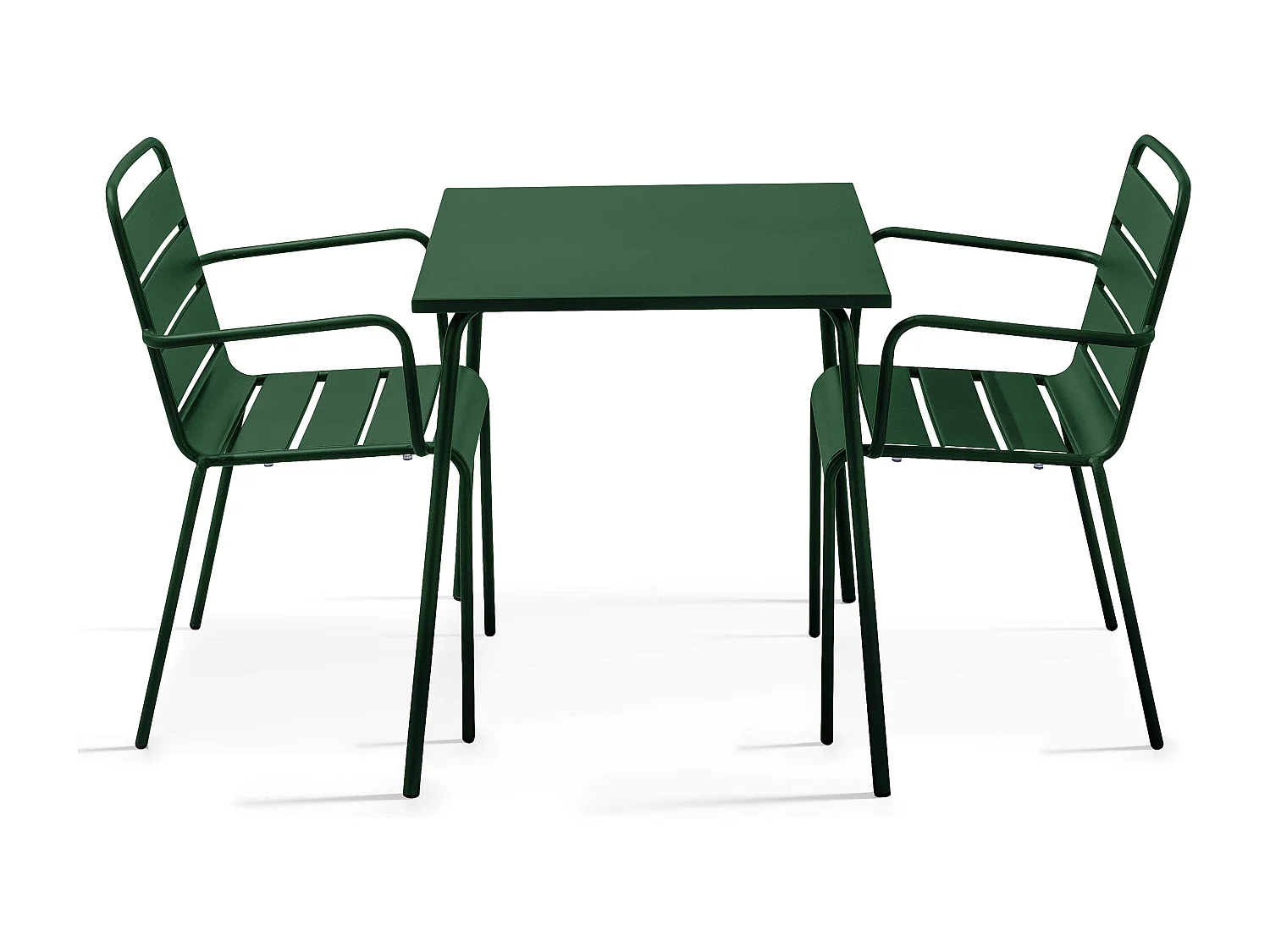 Ensemble table de jardin carrée et 2 fauteuils acier Vert forêt - Palavas