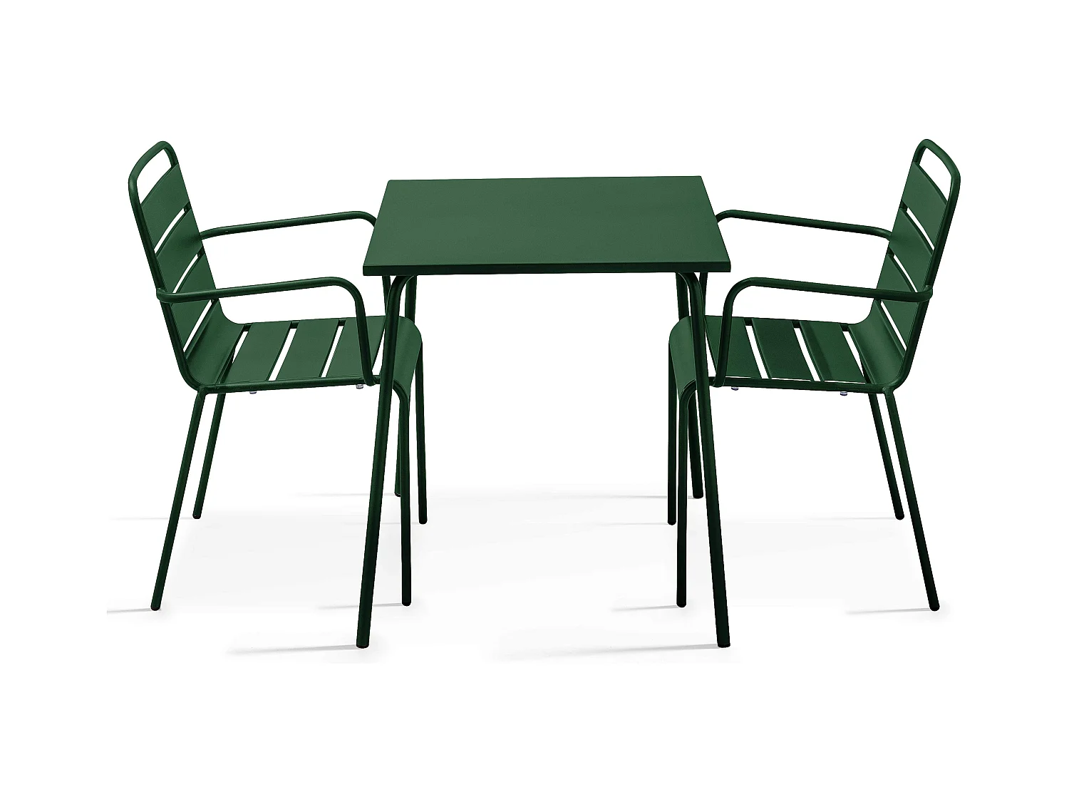 Ensemble table de jardin carrée et 2 fauteuils acier Vert forêt - Palavas