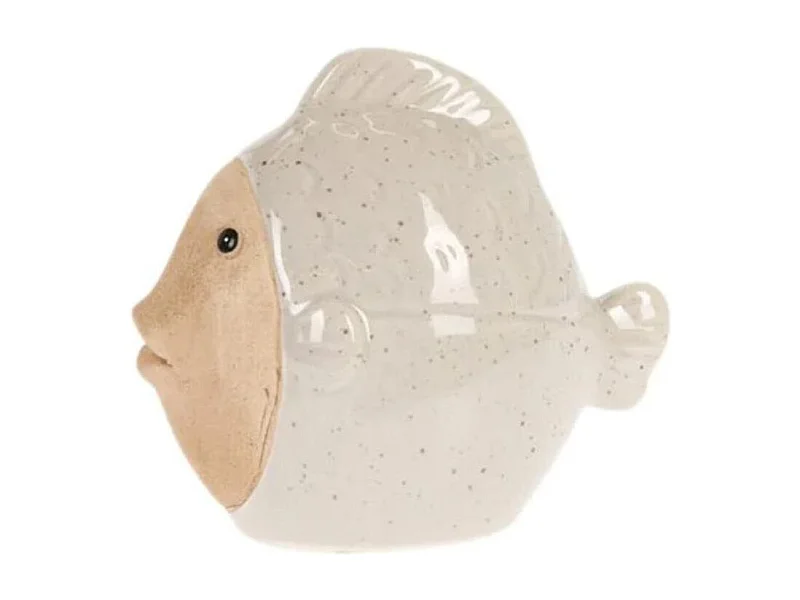 Figura decorativa diseño pez porcelana beige 9x11x6 cm