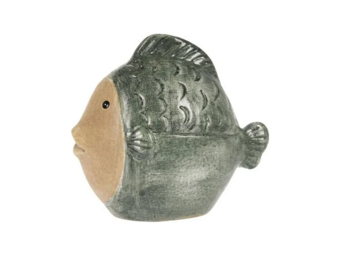 Figura decorativa diseño pez porcelana verde 9x11x6 cm