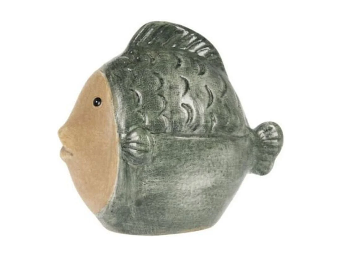 Figura decorativa diseño pez porcelana verde 9x11x6 cm