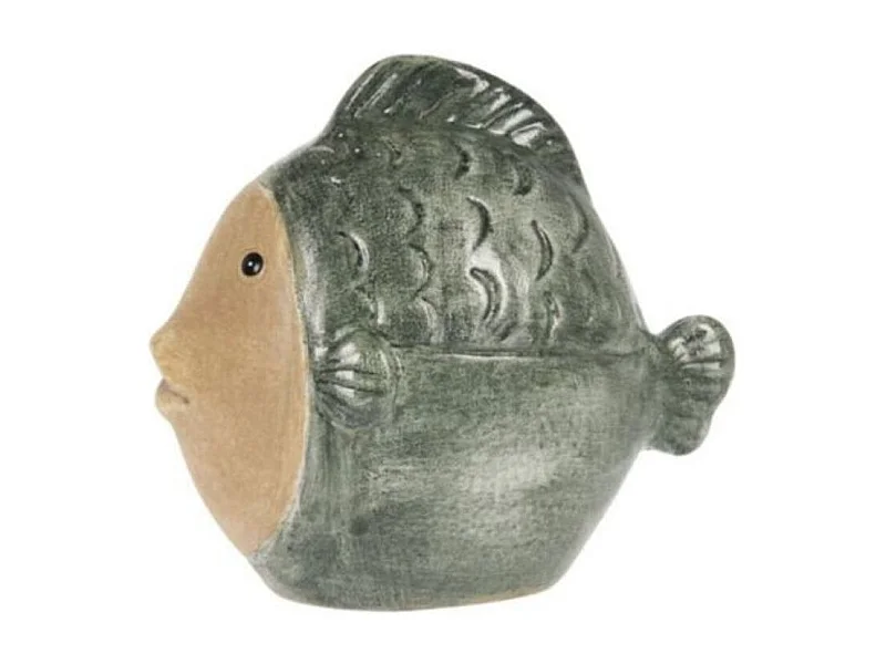 Figura decorativa diseño pez porcelana verde 9x11x6 cm