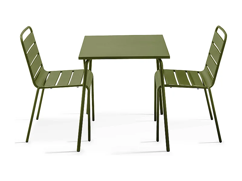Ensemble table de jardin carrée et 2 chaises Vert Kaki - Palavas