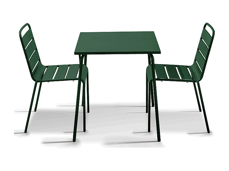 Ensemble table de jardin carrée et 2 chaises Vert forêt - Palavas