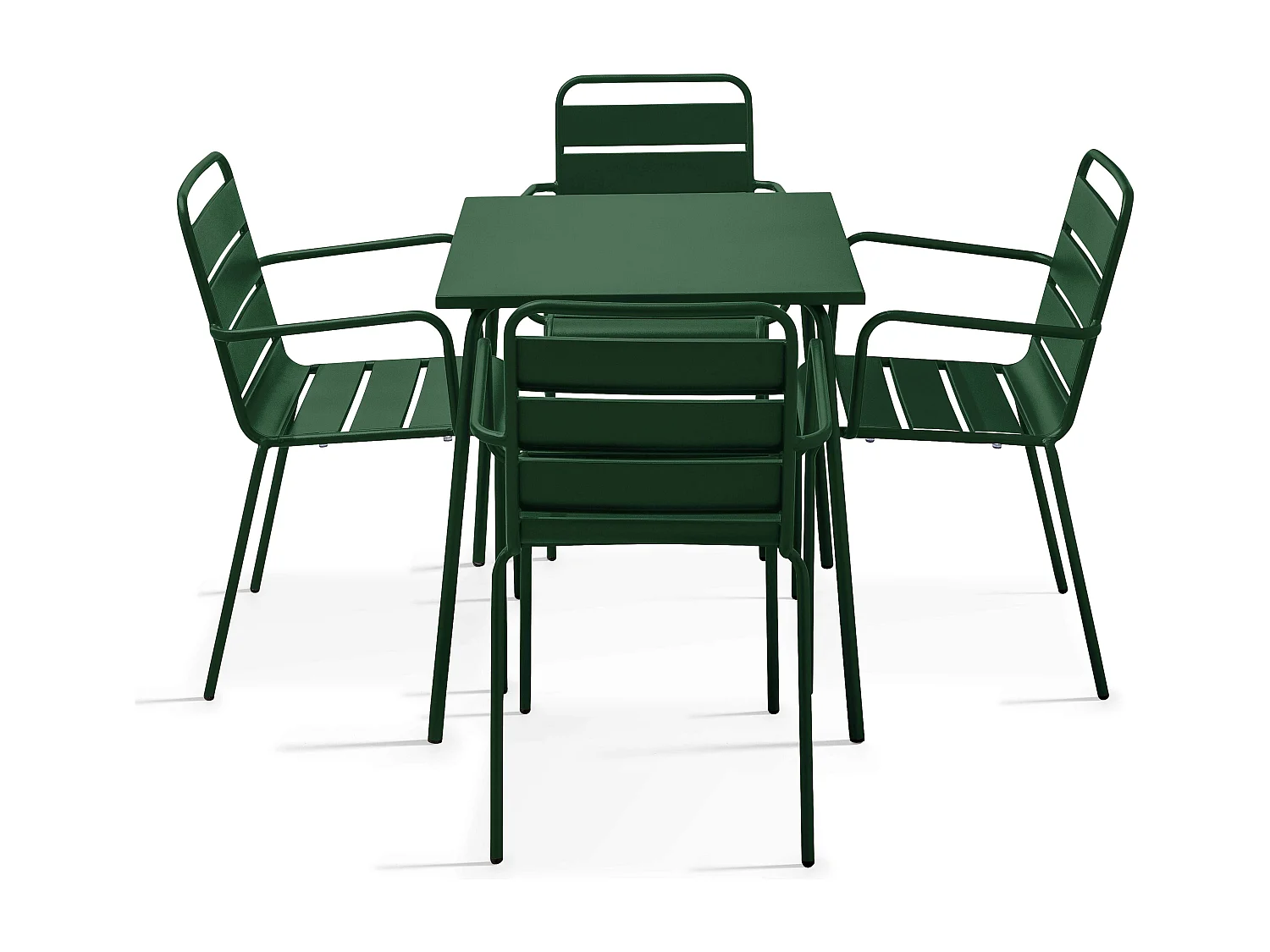 Ensemble table de jardin carrée et 4 fauteuils acier Vert forêt - Palavas