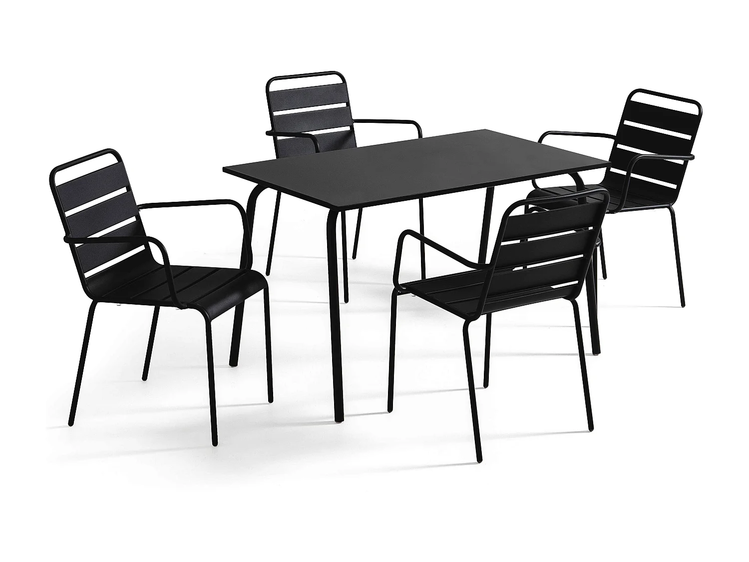 Ensemble table de jardin et 4 fauteuils en métal noir - Palavas