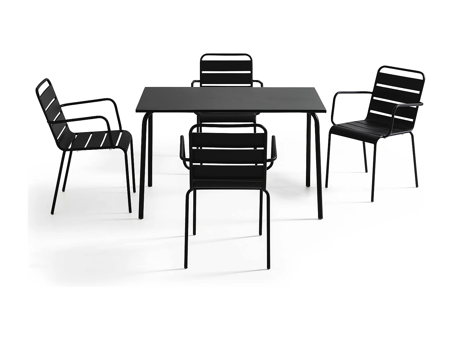 Ensemble table de jardin et 4 fauteuils en métal noir - Palavas