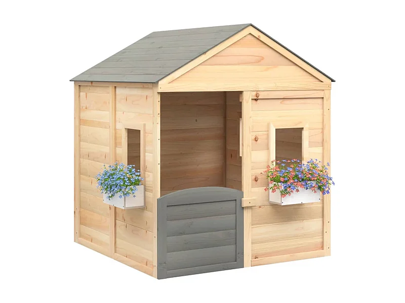 VidaXL Casita de juegos de madera 3-12 años puerta con cierre y maceteros madera/gris