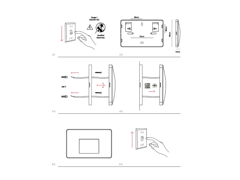 Beneito & Faure - Luce da incasso segnapasso LED Mis Sq Wall 3W - Segnapasso da parete squadrato IP65 Switch 2700K/3200K/4000K - Bianco