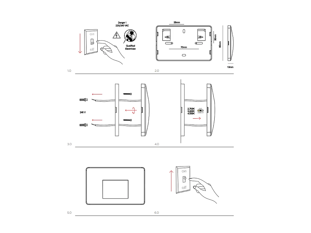 Beneito & Faure - Baliza empotrada LED Mis Sq Wall de 3 W - Baliza cuadrada de pared IP65 con interruptor 2700K/3200K/4000K - Blanco