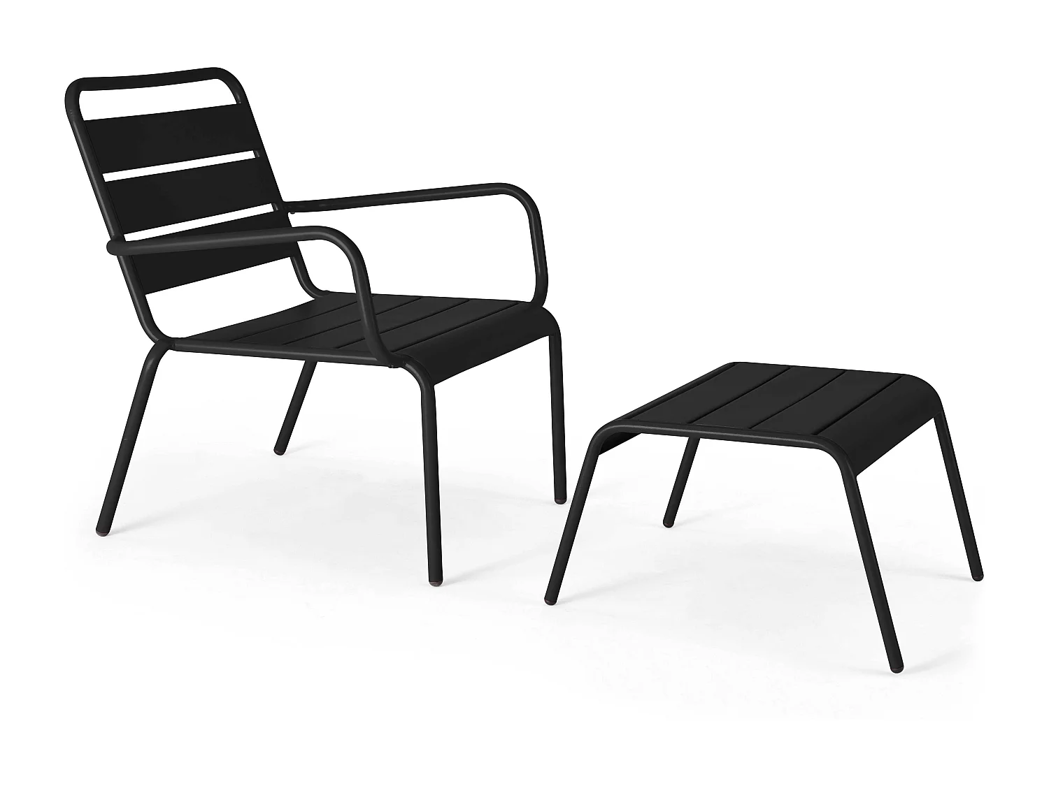 Fauteuil relax et repose pied en métal Noir - Palavas