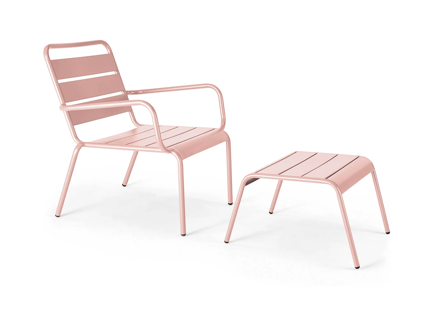 Fauteuil relax et repose pied en métal Rose poudré - Palavas