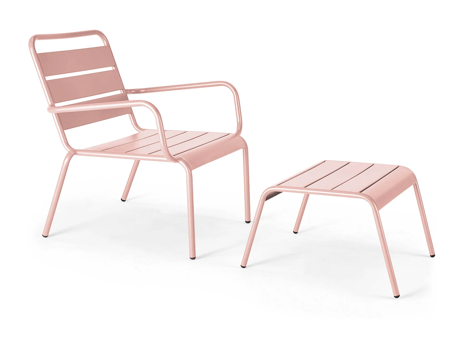 Fauteuil relax et repose pied en métal Rose poudré - Palavas