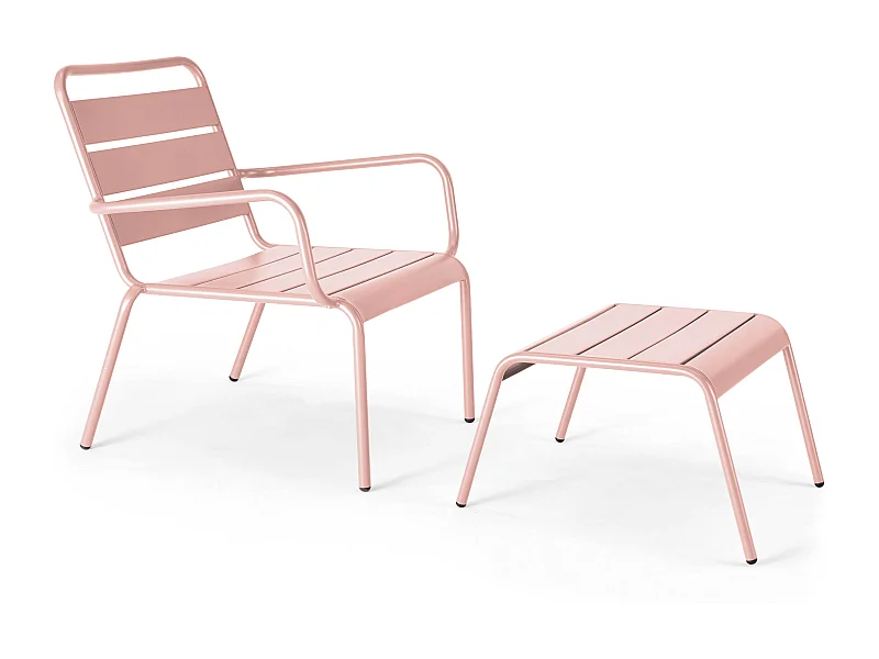Fauteuil relax et repose pied en métal Rose poudré - Palavas