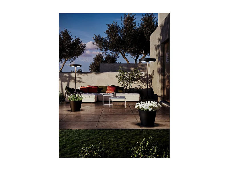 Poldina Reverso Solar L Noir - Lampadaire LED solaire et rechargeable 11,7W - Lampadaire extérieur et intérieur H.156cm