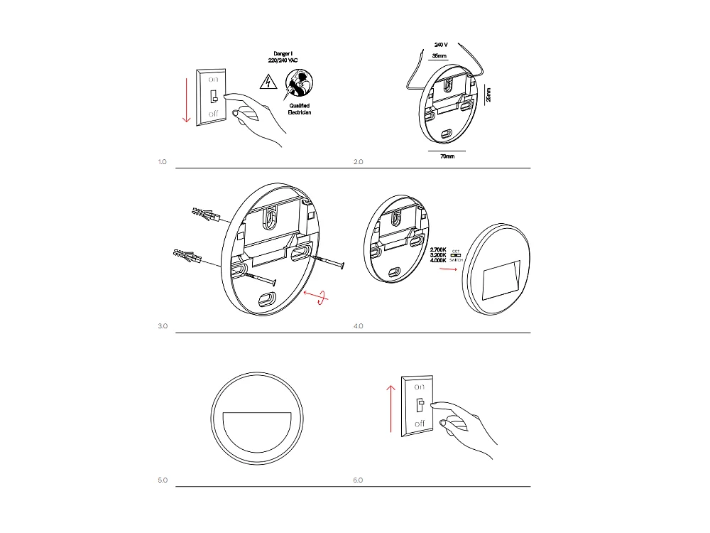 Beneito & Faure - Mis R Wall 3W LED-Einbau-Stufenleuchte - Runde Wand-Stufenleuchte IP65, Schalter 2700K/3200K/4000K - Weiß