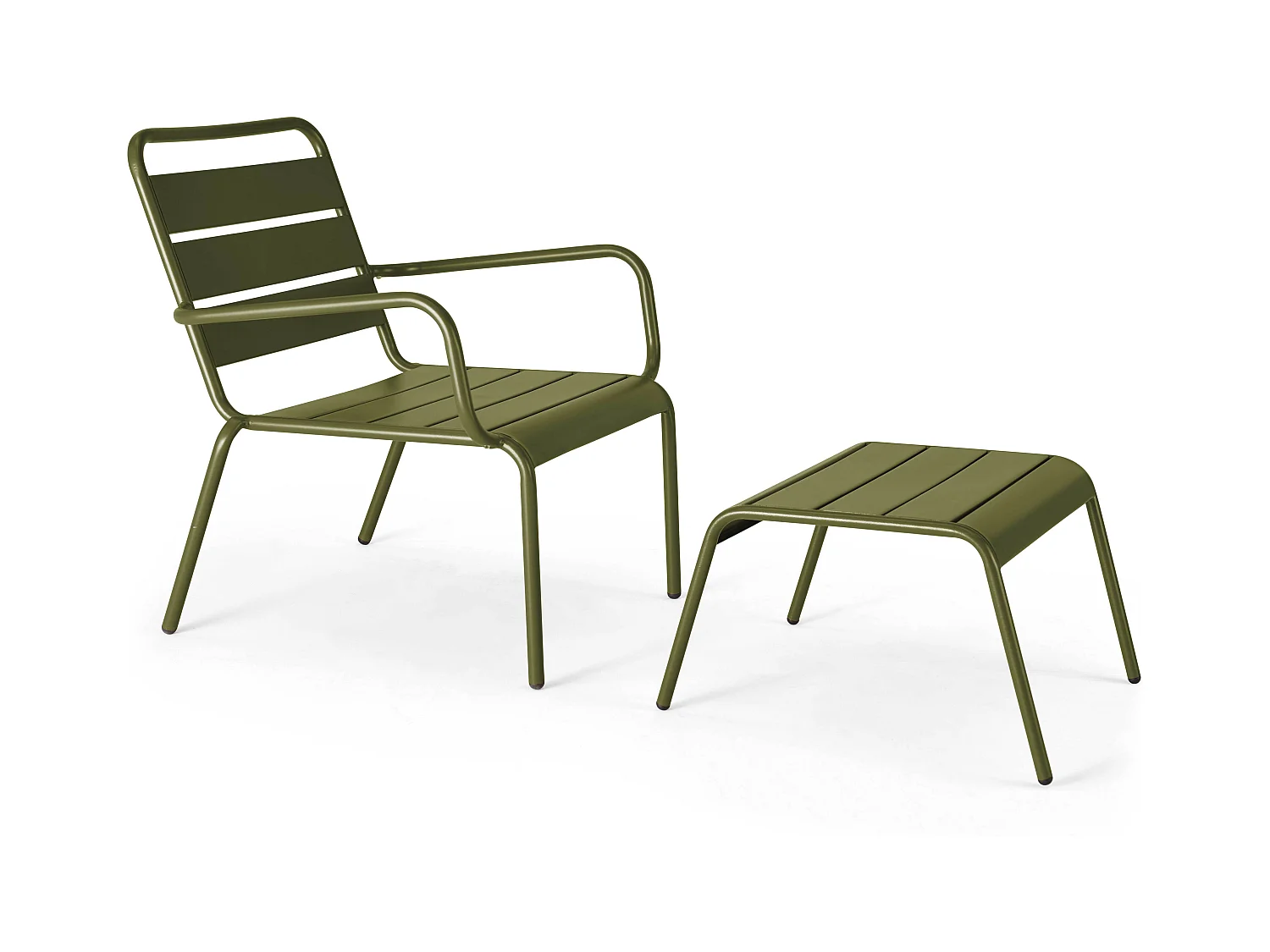 Fauteuil relax et repose pied en métal Vert Kaki - Palavas