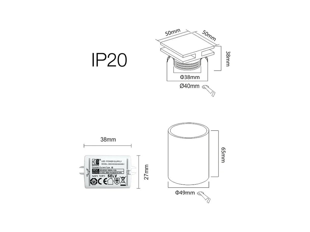 Port - Beneito & Faure LED inbouw wandlamp - 4W, warm licht 3000K, 120° - Zwarte vierkante inbouw wandlamp