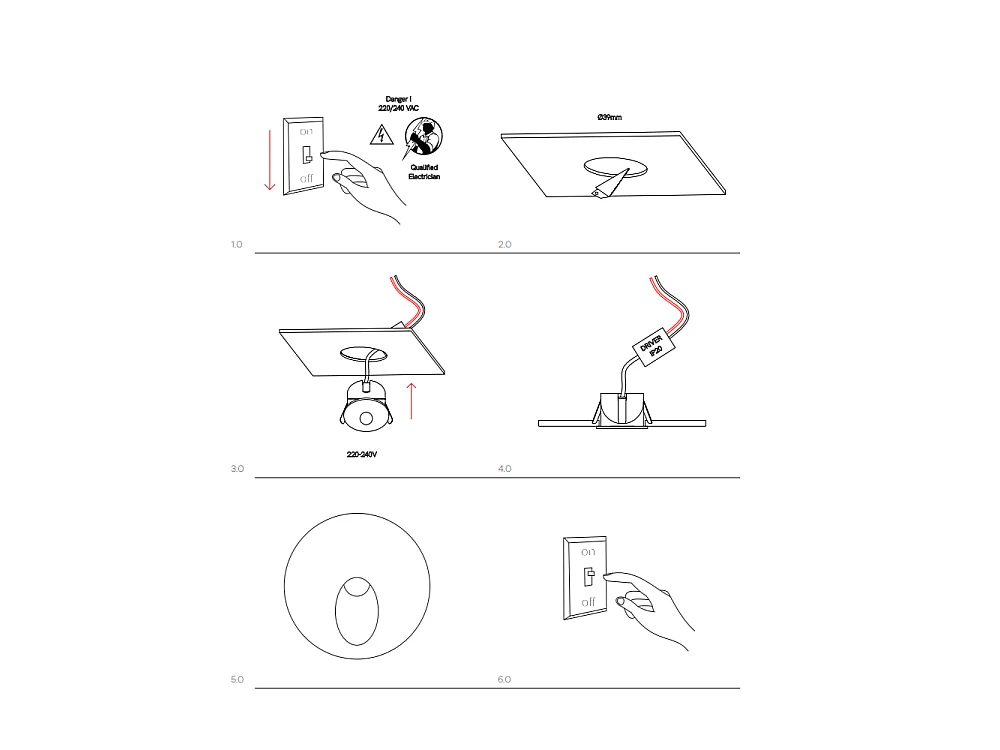 Foco empotrable LED Polo - Beneito & Faure - 2 W, blanco cálido 3200 K, 65° - Foco empotrable redondo negro