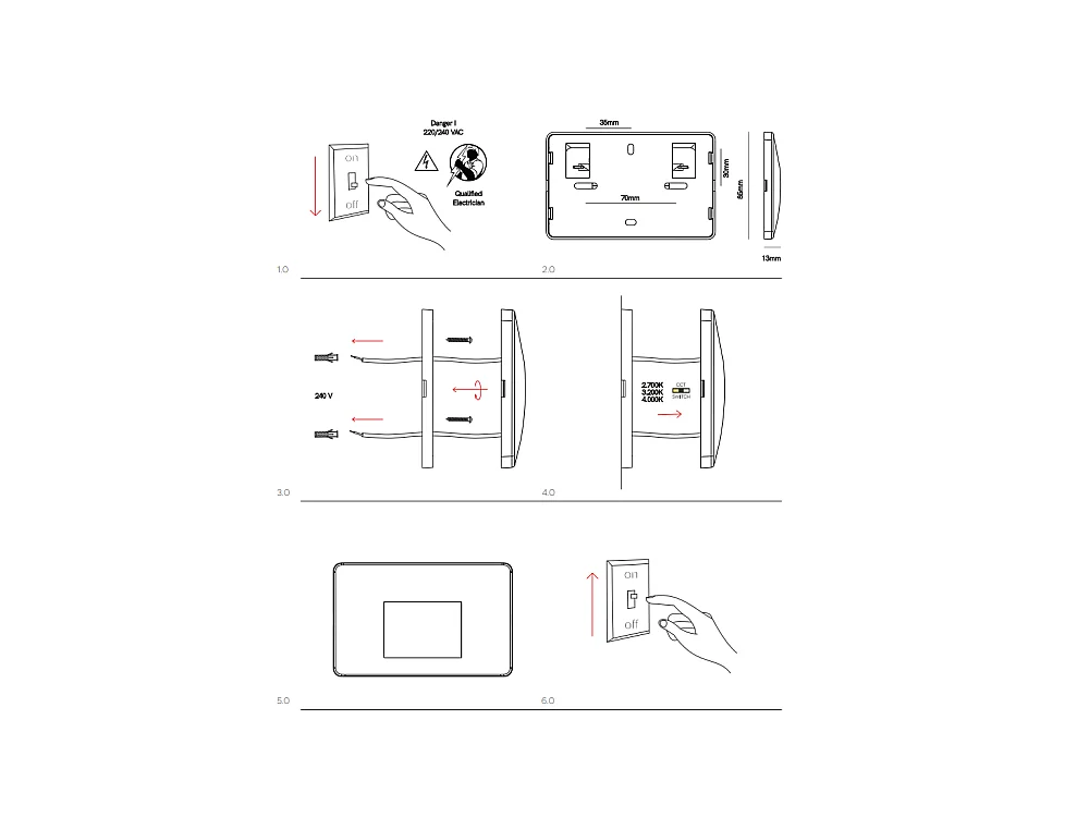 Beneito & Faure - Mis Sq Wall 3W LED inbouw trapverlichting - Vierkante wandtrapverlichting IP65 schakelaar 2700K/3200K/4000K - Zwart